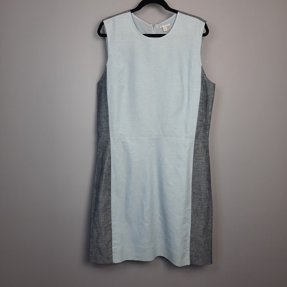 Gap TALL Gray and Powder Blue Colorblock Linen Sheath Dress size 14 - Picture 1 of 12